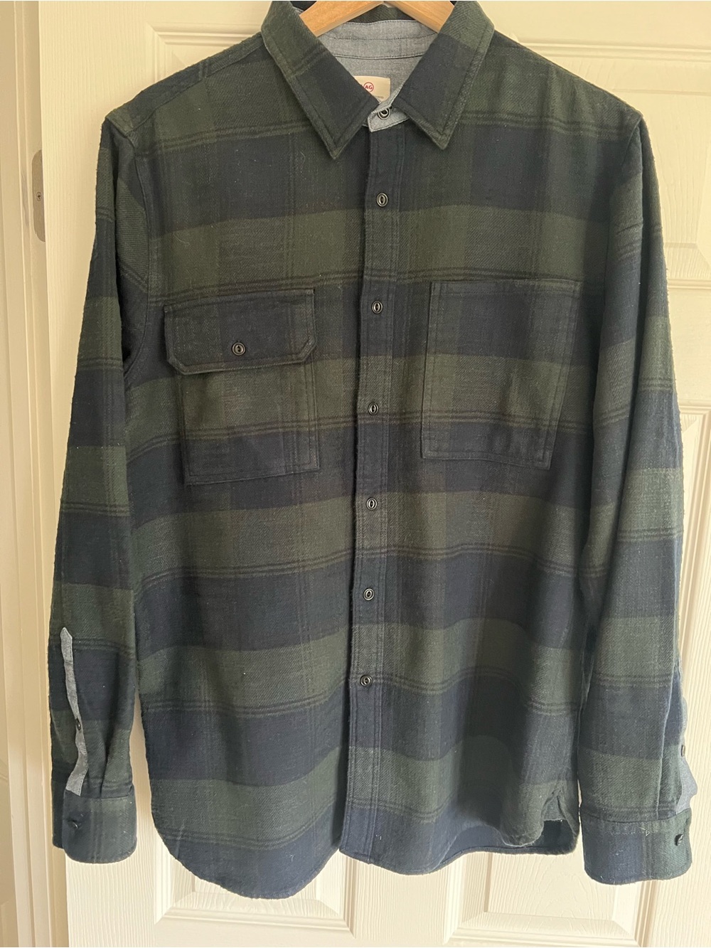 Ag Adriano Goldschmied Green and Navy Plaid 100% Cotton Flannel Shacket